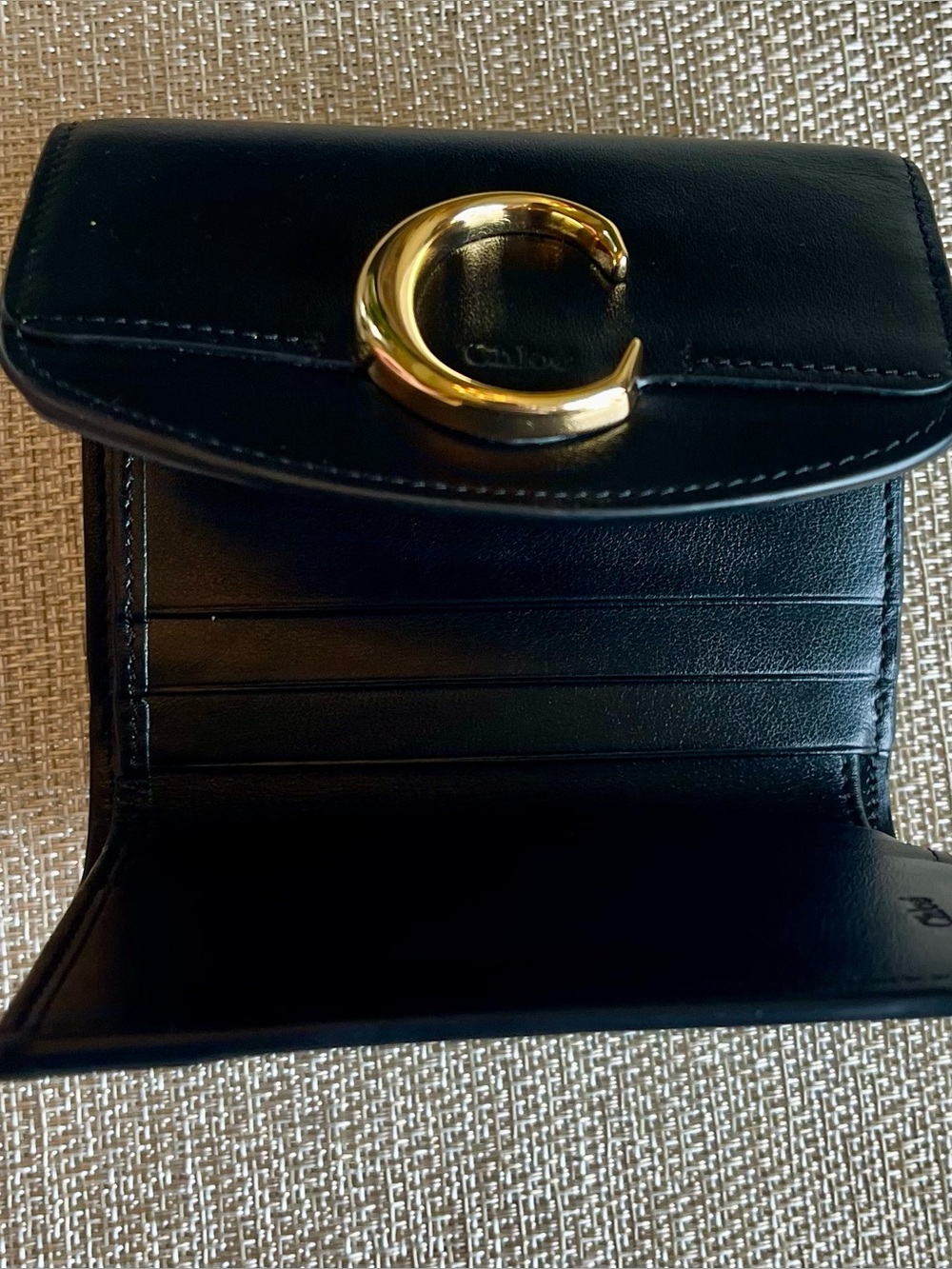 LIKE NEW CHLOE C COMPACT TRIFOLD CALFSKIN LEATHER WALLET BLACK w GOLD HDW - Picture 10 of 17